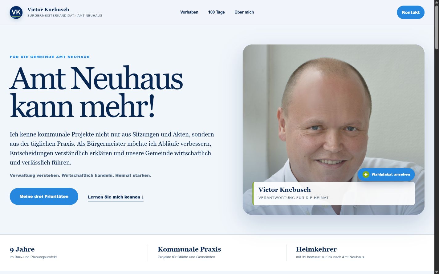 Gestaltete Startseite der Bürgermeisterkandidatur