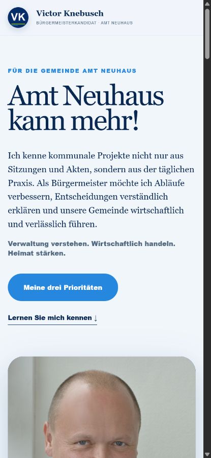 Mobile Ansicht der aktuellen Bürgermeisterkandidatur-Website
